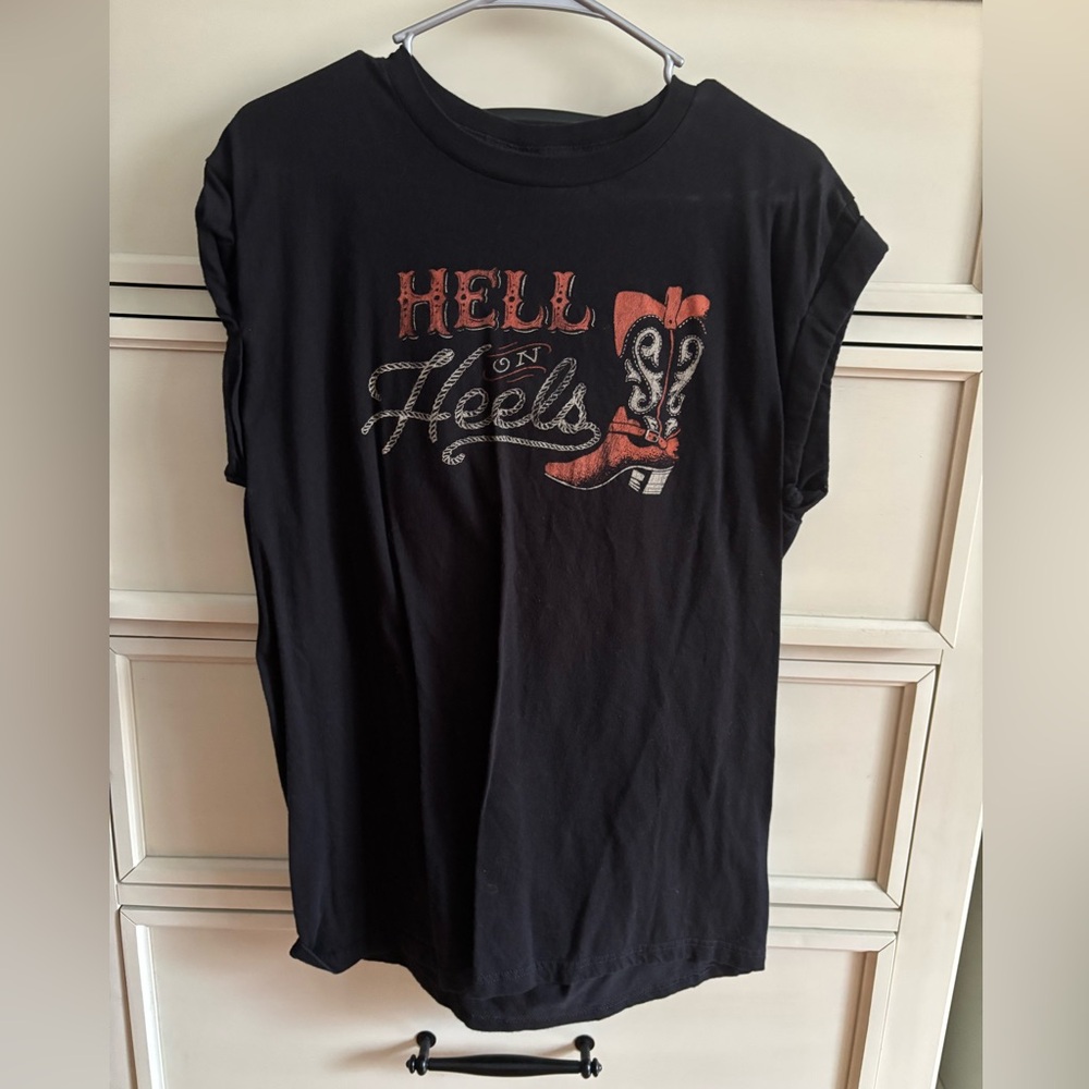 Black Graphic Tee with Red and White Design